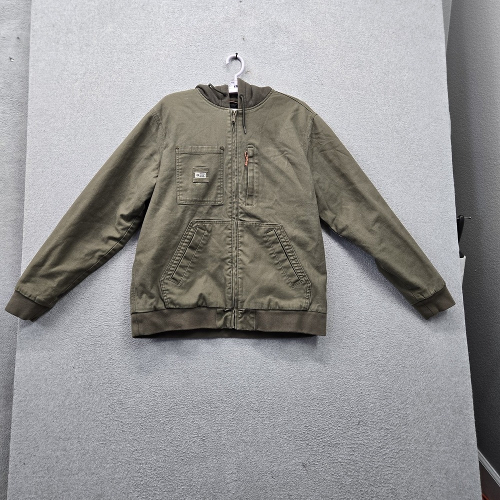 Salty Crew Men Jacket M Olive Green Canvas Workwear Button Zipper Logo Lined